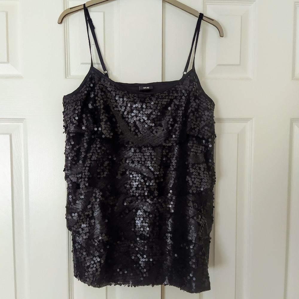 Black Sequins Layered Tank Top Shirt